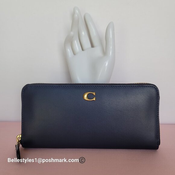 COACH Slim Accordion Smooth Leather Wallet with Back Slip Pocket- Dark Navy⭐ - Picture 5 of 16